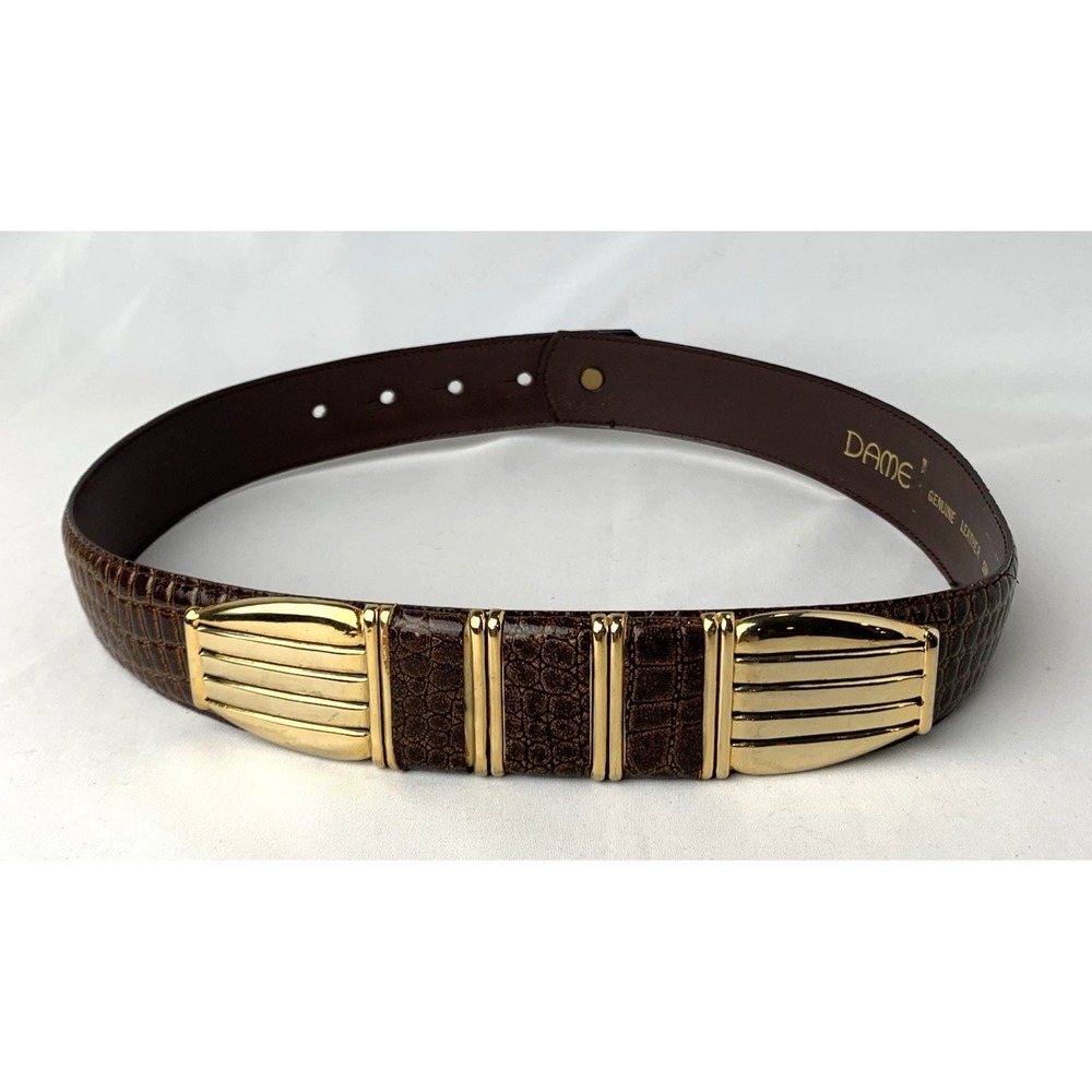 Dame Leather‎ Waist Belt Womens Small Brown Croc Embossed Vintage 1 3/8" Wide